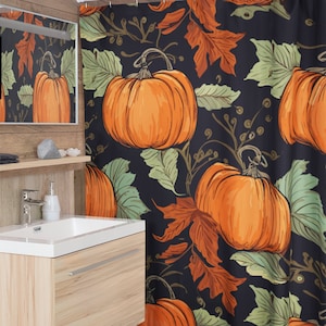 Fall Pumpkin Patch Shower Curtain | Autumn Colors Shower Curtain | Watercolor Shower Curtain | Bathroom Refresh Gifts | 71x74 inch