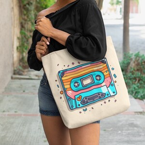 Fun Cassette Tape Tote Bag | Three Different Sizes | Reusable Shopping Bags | Travel Totes | Beach Bag | Book Bag