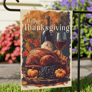 Thanksgiving Feast Welcome Flag | Turkey Day Garden Flag | Fall Orange Plaid Garden Flag | Welcome Flag | Lawn Flag | Yard Flag | 12" x 18"