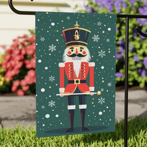 Nutcracker Welcome Flag | Green Merry Christmas Garden Flag | Holiday Season Garden Flag | Welcome Flag | Lawn Flag | Yard Flag | 12" x 18"
