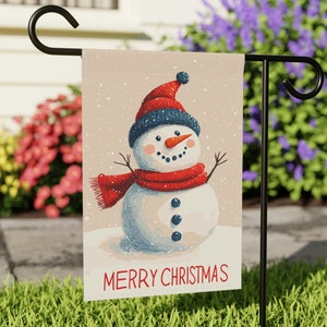 Cute Snowman Christmas Flag | Merry Christmas Garden Flag | Holiday Season Garden Flag | Welcome Flag | Lawn Flag | Yard Flag | 12&quot; x 18&quot;