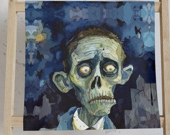 Blue Zombie Halloween Hand Towel - Soft Polyester and Cotton Blend, Kitchen and Bathroom Towel, Home Decor Gift, 28 × 16 Inch