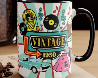 1950s Birthday Drink Mug | Vintage Custom Year Coffee Cup | Microwave and  Dishwasher Safe | Milestone Birthday Gift Ideas | Unique Drinkware