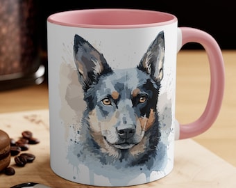 Blue Heeler Watercolor Mug | Pet Blue Heeler Coffee Mug | Black or Pink Coffee Mug | Dog Lover Gift | Microwave Safe | Dishwasher Safe