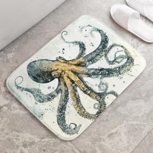 Octopus Sea Life Memory Foam | Microfiber Bath Mat for Bathroom Decorating | Nautical Style Floor Mat | Bathroom Refresh Gifts