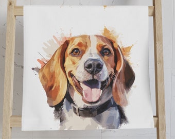 Cute Beagle Watercolor Hand Towel - Soft Polyester and Cotton Blend, Kitchen and Bathroom Towel, Home Decor Gift, 28 × 16 Inch