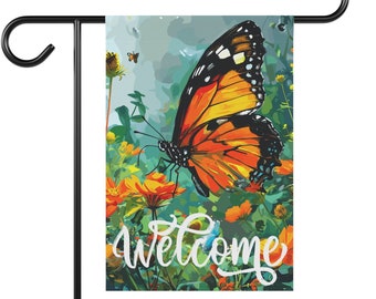 Monarch Butterfly Garden Flag | Flora Fauna Garden Flag | Beautiful Garden Flag | Spring Welcome Flag | Lawn Flag | Yard Flag | 12&quot; x 18&quot;
