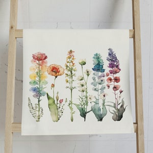 Watercolor Flowers Hand Towel - Soft Polyester and Cotton Blend, Kitchen and Bathroom Towel, Home Decor Gift, 28 × 16 Inch