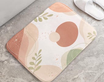 Modern Botanical Memory Foam Mat | Minimal Earth Tone Bathmat | Soft Microfiber Bath Mat for Bathroom Decorating | Bathroom Refresh Gifts