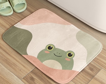 Leuke neutrale traagschuimmat met kikker | Speelse organische badkamermat | Zachte microvezelbadmat voor badkamerdecoratie | Cadeaus voor badkameropfrissing
