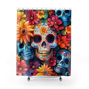 Rideau de douche Le Jour des Morts | Rideau de douche décoratif pour salle de bain | nouveau rideau de douche décoration d'intérieur | Cadeau coloré pour rafraîchir la salle de bain | 71 x 74 pouces