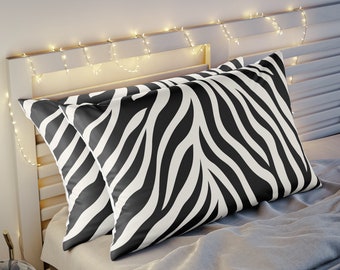Zebra Print Bed Pillow Sham | Safari Bedroom Decor | Standard and King Size Microfiber Pillow Cover | 26 x 20 and 36 x 20 Inch