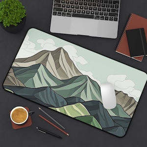 Mountain Landscape Desk Mat | Nature Style Mat | Large Aesthetic Mouse Pad | Cute Computer Mat | Office Desk Decor | Durable Desk Accessory