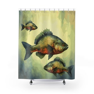 Bluegill Fisch-Duschvorhang | Süßwasserfisch Stil Duschvorhang | Haus am See Duschvorhang | Badezimmer erfrischen Geschenke | 180x180 cm groß