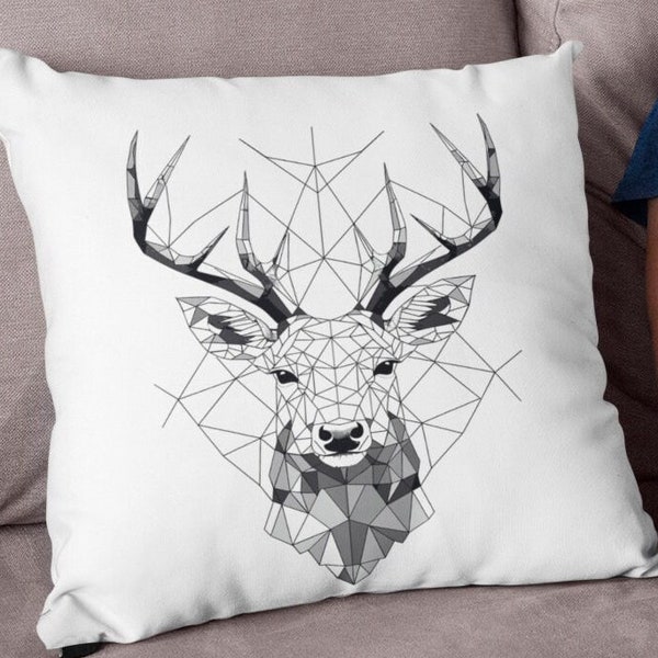 Geometric Deer Throw Pillow | Black and White Home Decor Square Pillow | Hunter Gift Idea | 4 Sizes: 14x14, 16x16, 18x18, 20x20 inches