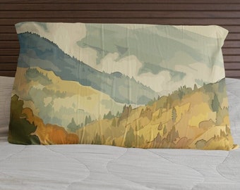 Smokey Fall Mountains Bed Pillow Sham | Autumn Colors Decor | Standard and King Size Microfiber Pillow Cover | 26 x 20 and 36 x 20 Inch
