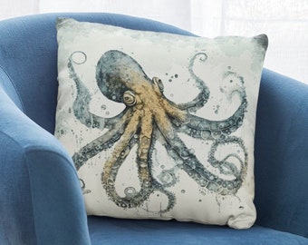 Octopus Sea Life Throw Pillow Cover | Nautical Home Decor Pillow Cover | Square Pillow Case | 4 Sizes: 14x14, 16x16, 18x18, 20x20