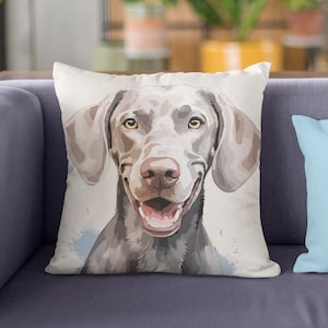 Funda de almohada decorativa de acuarela de Weimaraner / Divertida funda de almohada decorativa para el hogar / Funda de almohada cuadrada / 4 tamaños: 14 x 14, 16 x 16, 18 x 18, 20 x 20