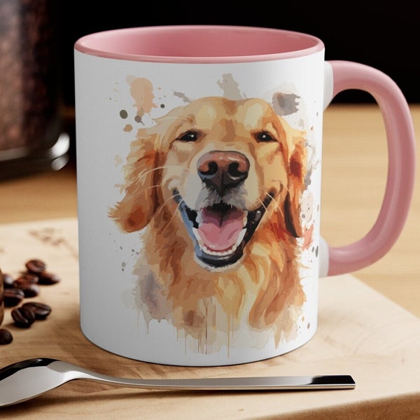 Golden Retriever Watercolor Mug | Pet Golden Retriever Mug | Black or Pink Coffee Mug | Dog Lover Gift | Microwave Safe | Dishwasher Safe