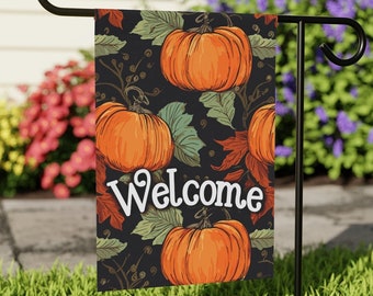 Pumpkins Fall Welcome Flag | Happy Fall Garden Flag | Orange Pumpkin Patch Garden Flag | Welcome Flag | Lawn Flag | Yard Flag | 12" x 18"