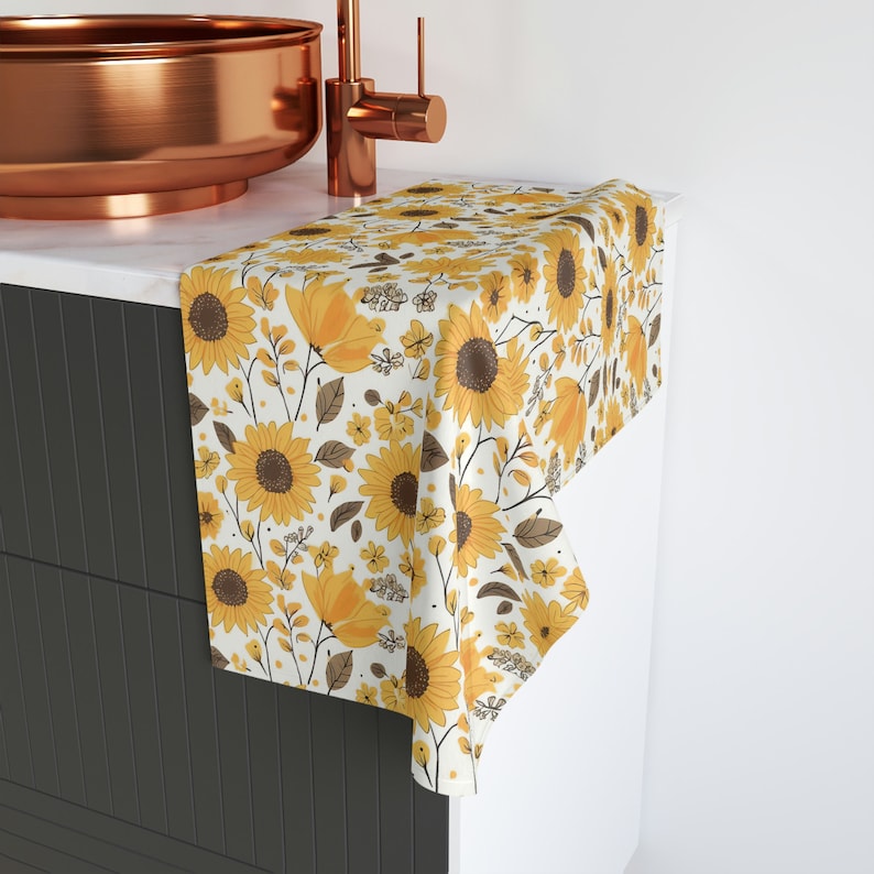 Yellow Sunflower Hand Towel Soft Polyester and Cotton Blend, Kitchen