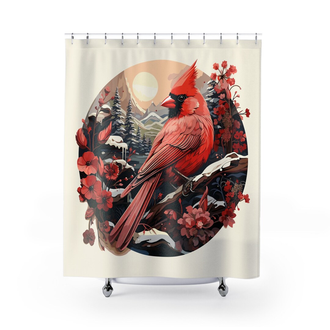 Red Cardinal Shower Curtain Winter Scene Shower Curtain Beautiful