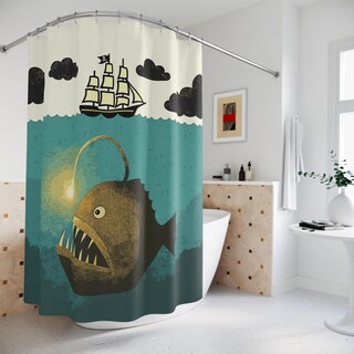 Tenda Doccia 180x180 Cm Con Polpo E Sirena - Fungarth, Tema Nautico, Verde, Con Ganci