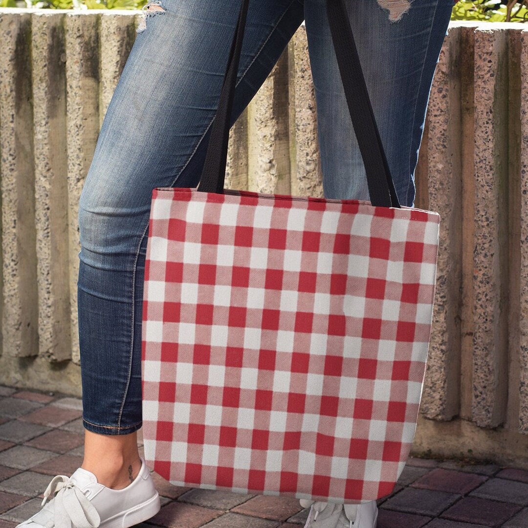 Vintage Red Plaid Tote Bag Three Different Sizes Reusable