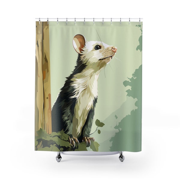 Cute Possum Shower Curtain | Adorable Opossum Shower Curtain | Fun Animal Decor Shower Curtain | Bathroom Refresh Gifts | 71x74 inch