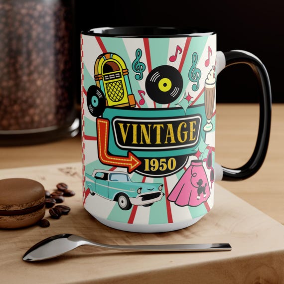 1950s Birthday Drink Mug | Vintage Custom Year Coffee Cup | Microwave and  Dishwasher Safe | Milestone Birthday Gift Ideas | Unique Drinkware