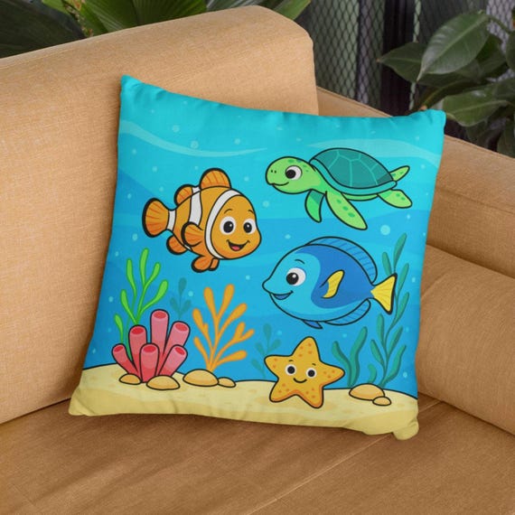 Fun Tropical Fish Throw Pillow Cover Beach Themed Decor Pillow