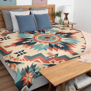 New Mexico Pattern Duvet Cover | King, Queen Sizes | Southwestern Style Bedroom Decor | Comfy Polyester Microfiber, Hidden Zipper