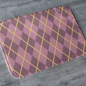 Alfombrilla de baño de espuma viscoelástica con estampado de rombos morados / Alfombrilla de microfibra con diseño de rombos para la decoración del baño / Alfombrilla tradicional / Regalos para renovar el baño