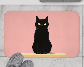 Chat noir en mousse à mémoire de forme rose | Tapis de bain en microfibre pour décoration de salle de bain | de sol beaux-arts | Cadeaux pour rafraîchir la salle de bain