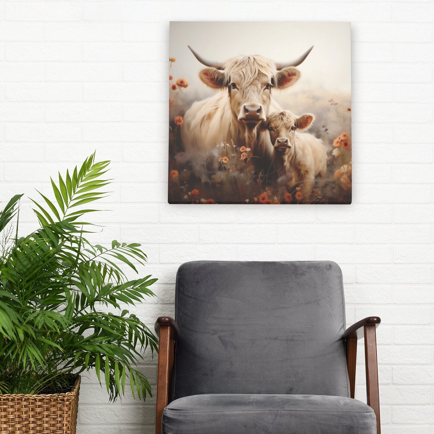 Highland Cattle Bath Canvas Wall Art IV