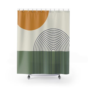 Sun and Land Shower Curtain | Mid Century Modern Shower Curtain | Chic Home Decor Shower Curtain | Bathroom Refresh Gifts | 71x74 Inch