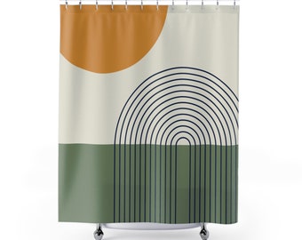 Sun and Land Shower Curtain | Mid Century Modern Shower Curtain | Chic Home Decor Shower Curtain | Bathroom Refresh Gifts | 71x74 Inch