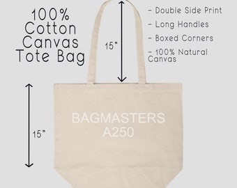 Natural Canvas Tote Bag Size Chart | Tote Mockup Size Guide PNG