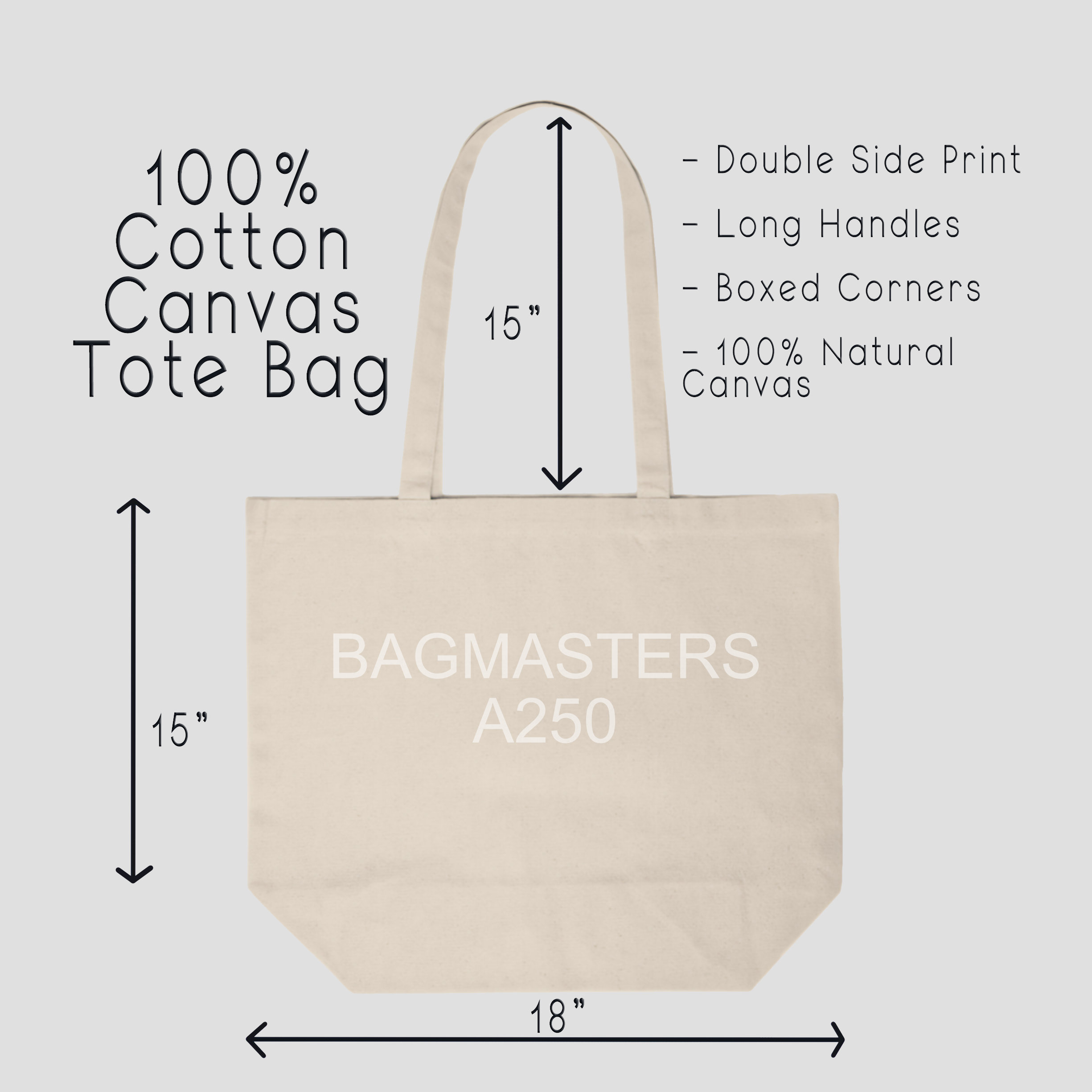 Natural Canvas Tote Bag Size Chart | Tote Mockup Size Guide PNG