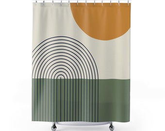 Sun and Earth Shower Curtain | Mid Century Modern Shower Curtain | Chic Home Decor Shower Curtain | Bathroom Refresh Gifts | 71x74 inch