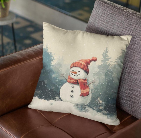 Cute Snowman Throw Pillow Christmas Winter Season Home Decor