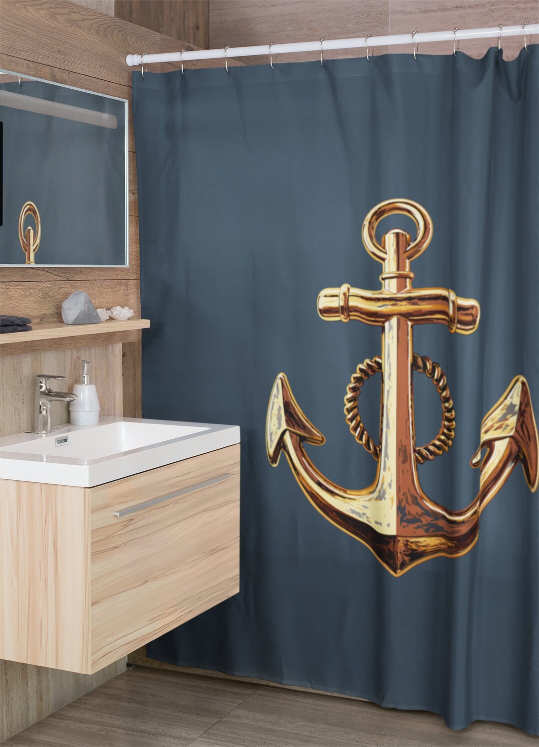 Golden Anchor Shower Curtain Sailors Anchor Shower Curtain Slate Blue