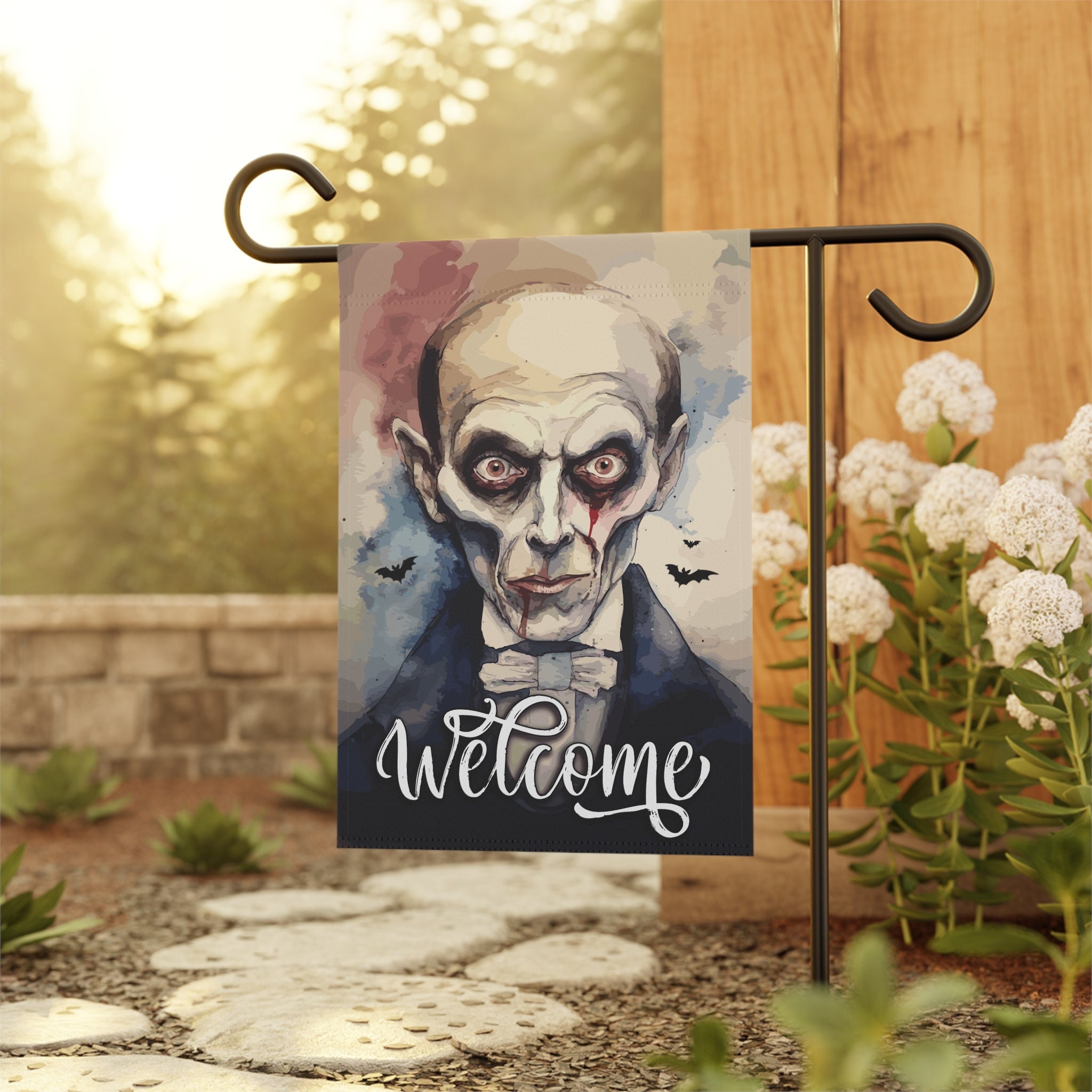 Vampire Welcome Flag | Happy Halloween Garden Flag | Spooky