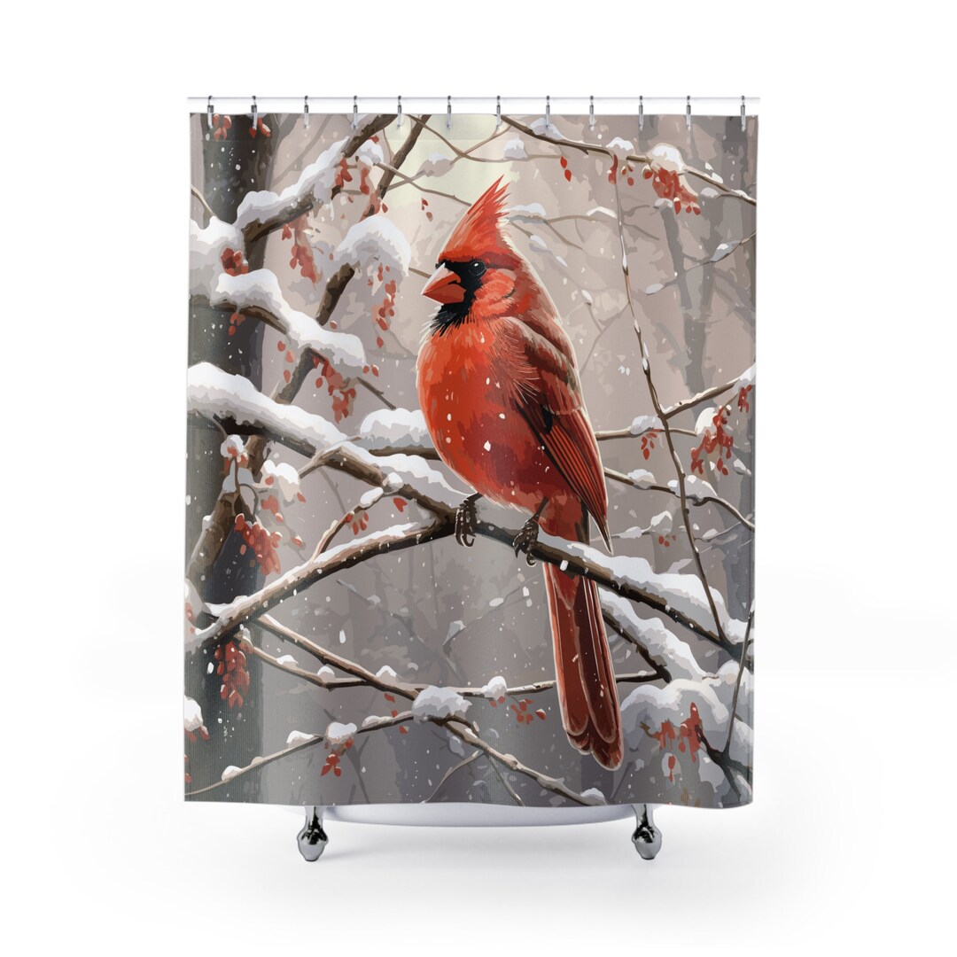 Winter Red Cardinal Shower Curtain Wildlife Home Decor Shower Curtain