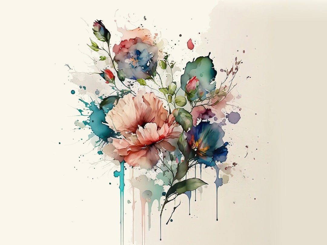 Boho Flower Watercolor Poster Wall Art for Living Room Flower Etsy