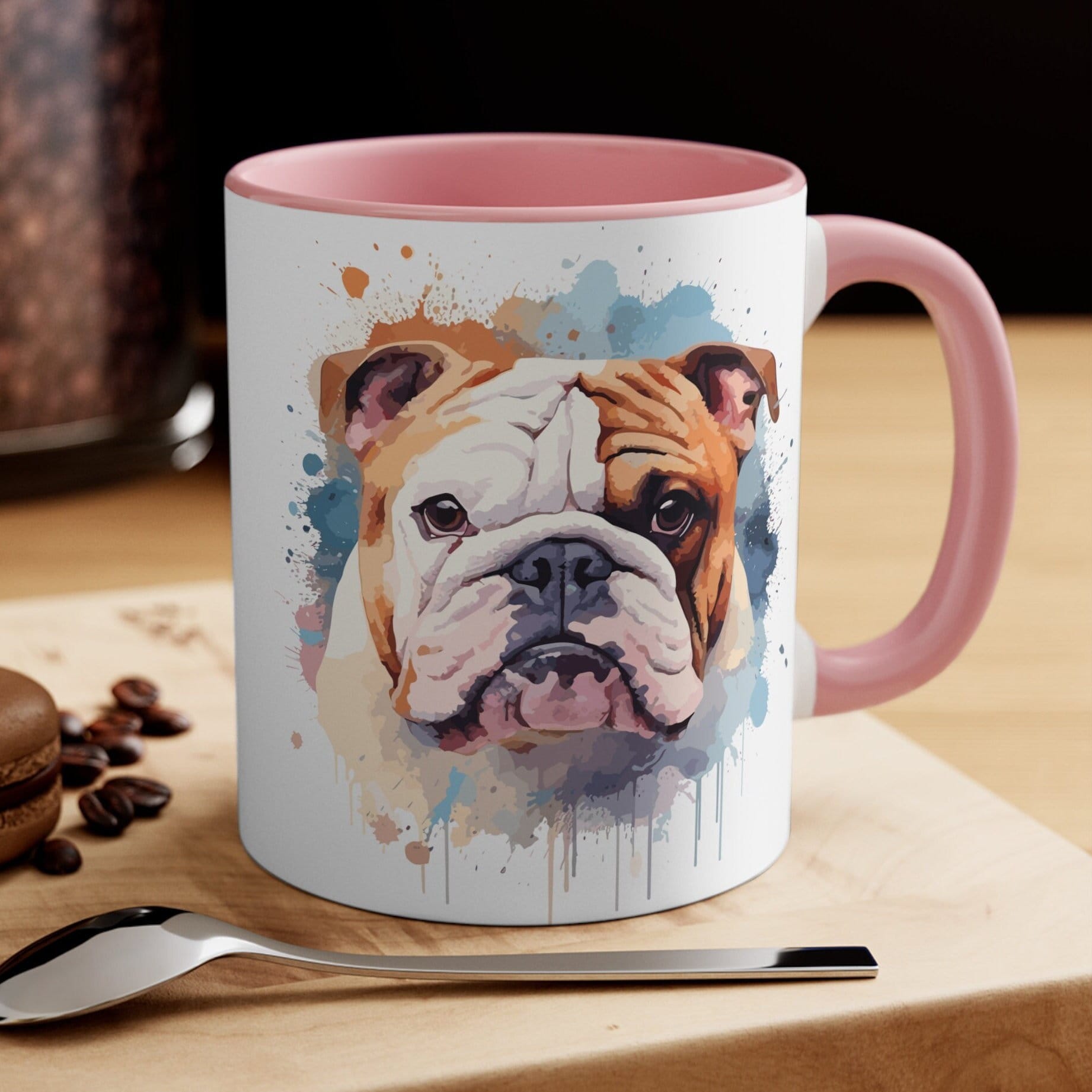 English Bulldog Watercolor Mug | Pet Bulldog Coffee Mug | Black or