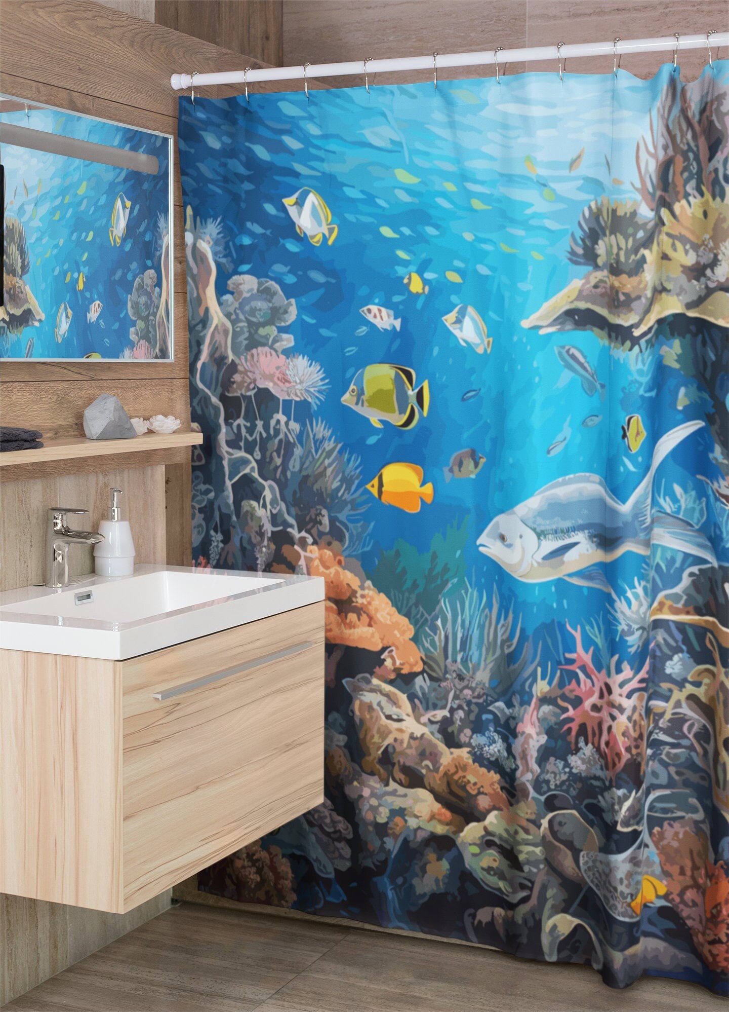 Underwater Reef Shower Curtain Blue Fish Shower Curtain Ocean Shower Curtains Bathroom Refresh Gifts 71x74 Inch Etsy