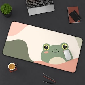 Alfombrilla de escritorio neutra con diseño de rana adorable / Alfombrilla de escritorio con temática divertida y juguetona / Alfombrilla de ratón grande y estética / Alfombrilla de ordenador de oficina / Alfombrilla de trabajo grande para ratón