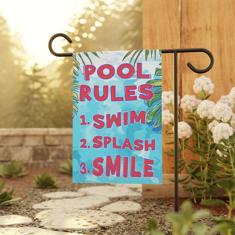 Pool Rules Poolside Flag | Swim Splash Smile Pool Flag | Fun Blue Pool ...