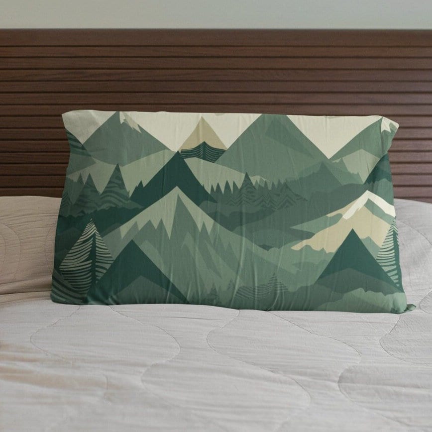 Green Mountains Bed Pillow Sham | Nature Themed Bedroom Decor | Standard and King Size Microfiber Pillow Cover | 26 x 20 and 36 x 20 Inch